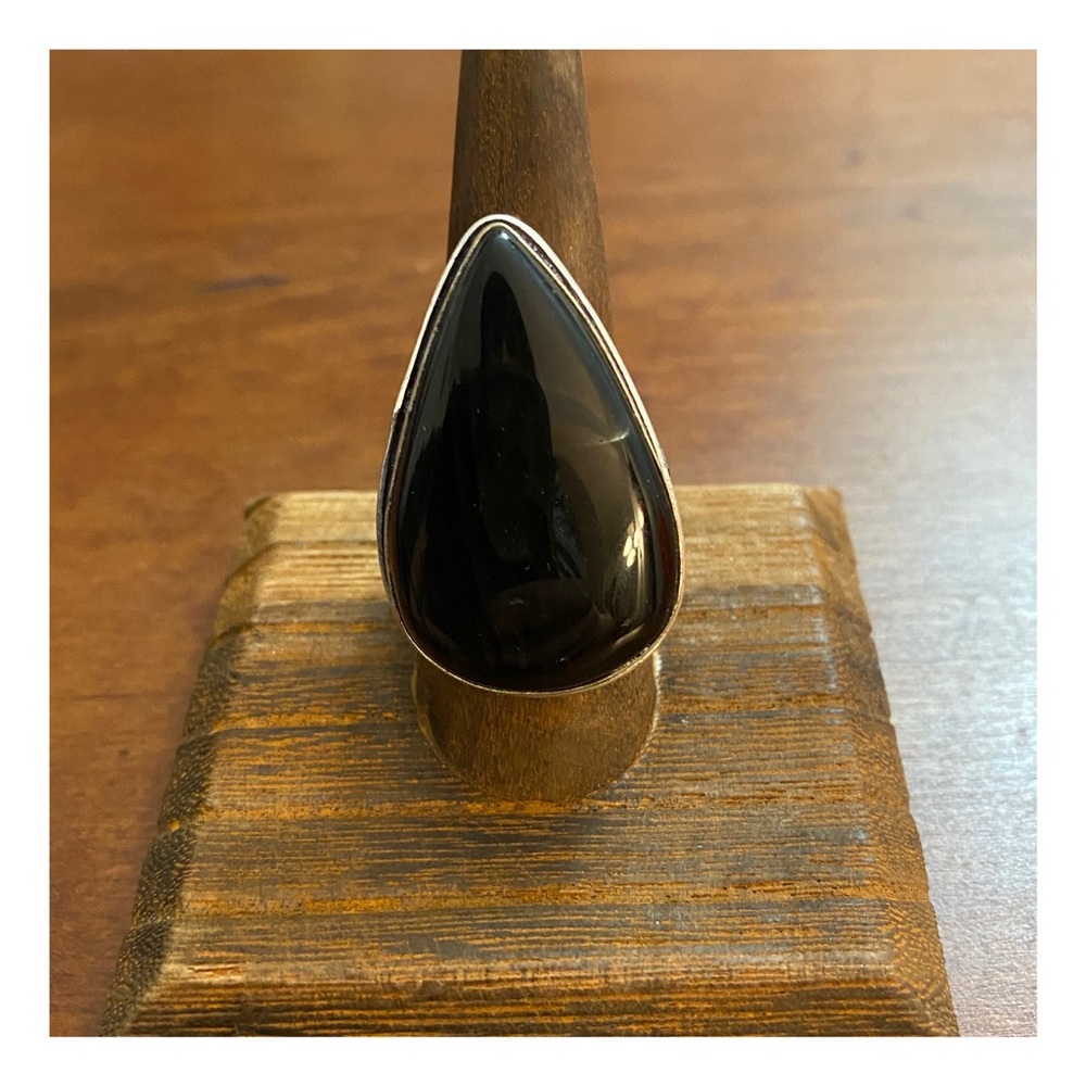 Black Obsidian Eye Ring, 925 Silver Band, 8.25